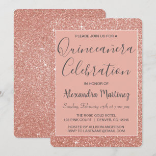 Rose Gold Sparkle Glitter Quinceanera Celebration Invitation