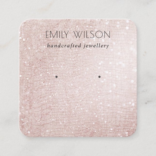 Rose Gold Sparkle Glitter Shiny Earring Display Square Business Card (Front)