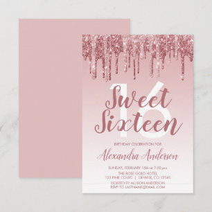 Rose Gold Sparkle Glitter Sweet Sixteen Birthday Invitation