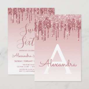 Rose Gold Sparkle Glitter Sweet Sixteen Birthday Invitation