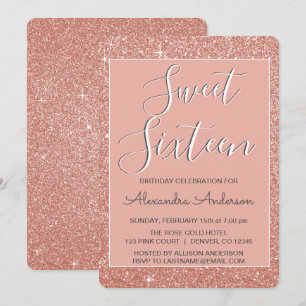 Rose Gold Sparkle Glitter Sweet Sixteen Birthday Invitation