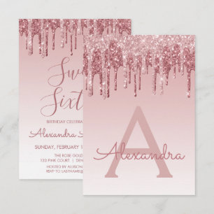 Rose Gold Sparkle Glitter Sweet Sixteen Birthday Invitation