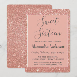 Rose Gold Sparkle Glitter Sweet Sixteen Birthday Invitation