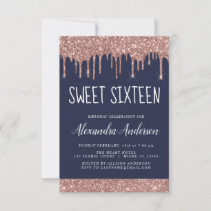 Rose Gold Sparkle Glitter Sweet Sixteen Birthday Invitation
