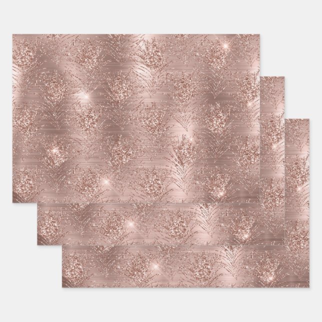 Rose Gold Sparkle Glitter Trendy Gift for her Wrapping Paper Sheet (Set)