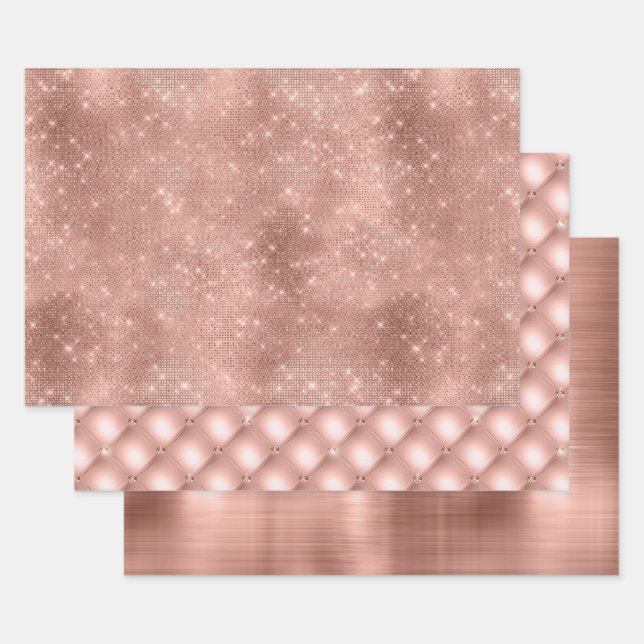 Rose Gold Sparkle Glitz and Glam Wrapping Paper Sheet (Set)