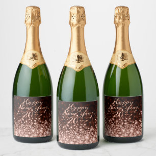 Rose Gold Sparkle Happy New Year Sparkling Wine Label