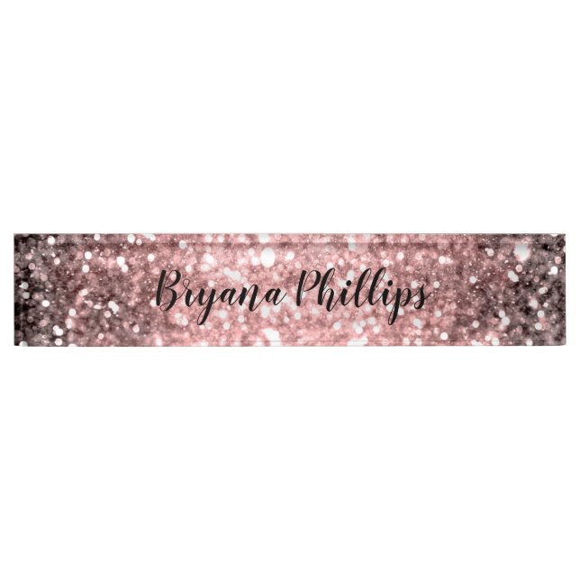 Rose Gold Sparkle Lights Glitter Sparkly Beauty Nameplate (Front)