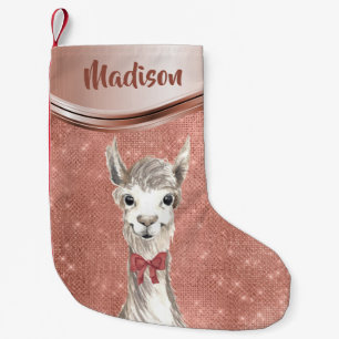 Rose Gold Sparkle Llama Pretty Personalised Small Christmas Stocking