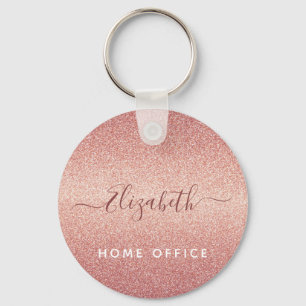 Rose gold sparkle pink name key ring