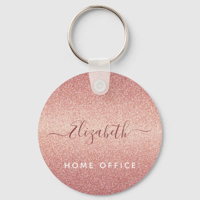 Rose gold sparkle pink name key ring (Front)