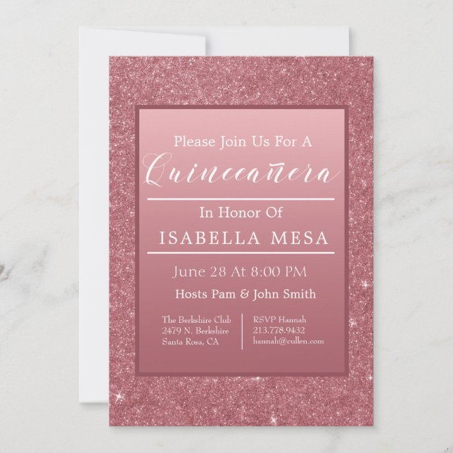 Rose Gold Sparkle Quinceanera Party Invitation (Front)