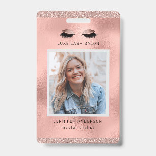 Rose Gold Sparkle Salon Logo Photo Stylist ID Badge