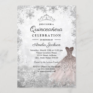 Rose Gold Sparkle Snowflakes Winter Quinceanera Invitation