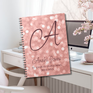 Rose Gold Sparkles Monogram Academic Year School Notebook