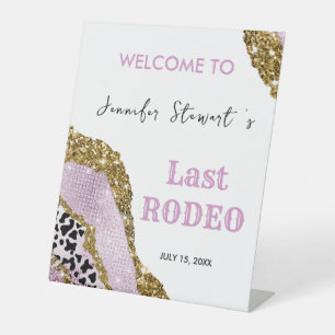 Rose gold sparkling glitter disco bachelorette pedestal sign