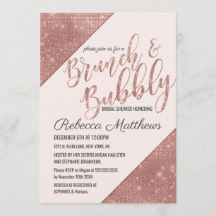 Rose Gold Sparkling Glitter Sequin Brunch Bubbly Invitation