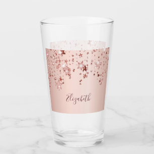 Rose gold sparkling stars glam pink name glass
