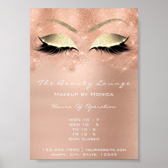 Rose Gold Sparkly Eye White Glitter Beauty Salon Poster (Front)