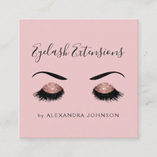 Rose Gold Sparkly Glitter Eyelash Extension Square Business Card