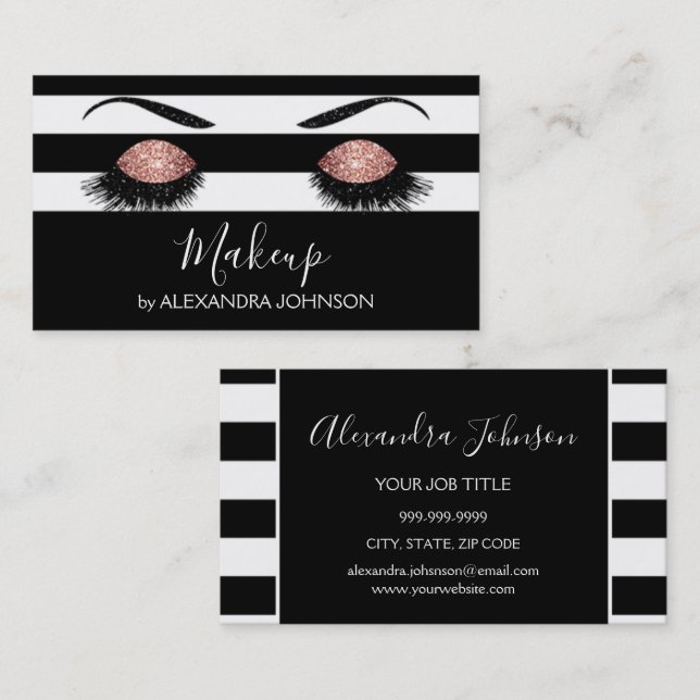 Rose Gold Sparkly Glitter Modern Makeup Business Card (Front/Back)