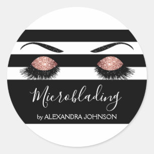 Rose Gold Sparkly Glitter Modern Microblading Classic Round Sticker