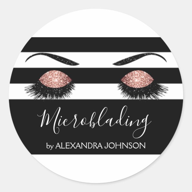 Rose Gold Sparkly Glitter Modern Microblading Classic Round Sticker (Front)