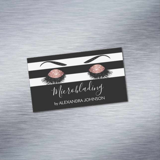Rose Gold Sparkly Glitter Modern Microblading Magnetic Business Card (In Situ)