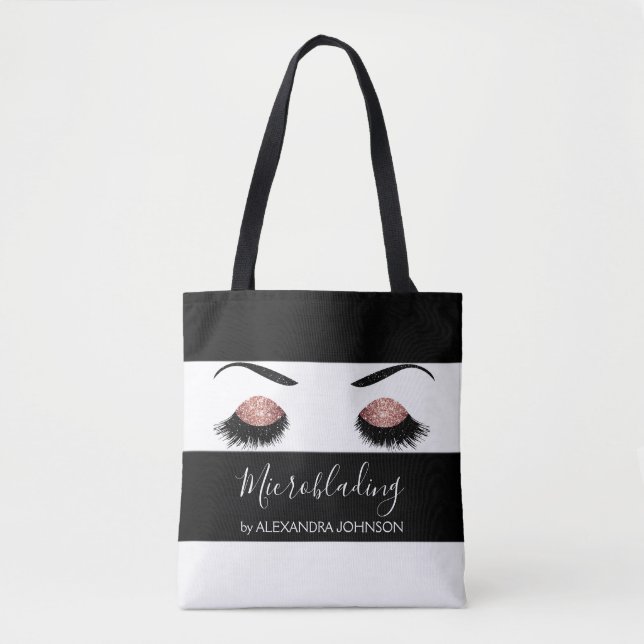 Rose Gold Sparkly Glitter Modern Microblading Tote Bag (Front)