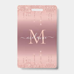 Rose Gold Sparkly Your Letter Name Badge Template ID Badge