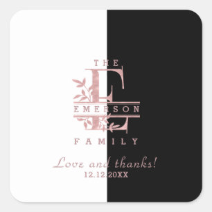 Rose Gold Split Custom Monogram E F G H I J Square Sticker