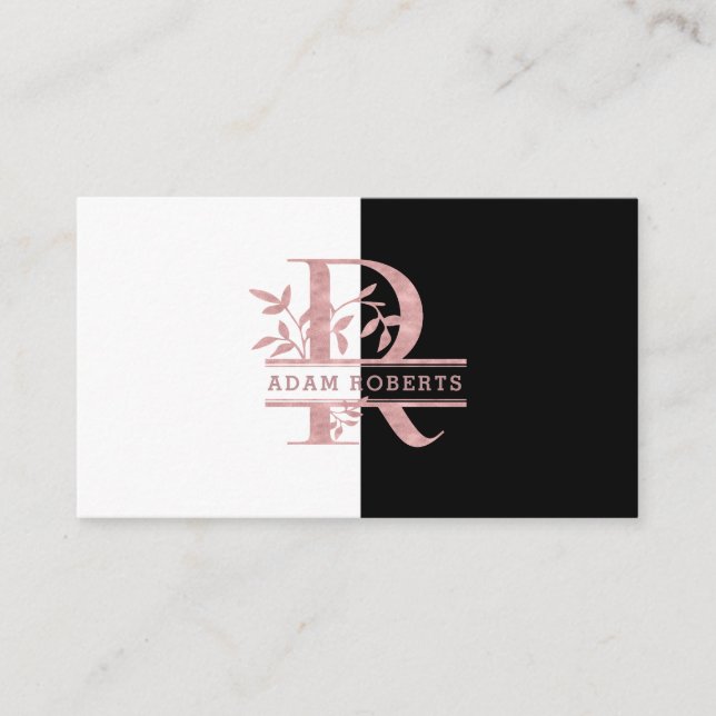 Rose Gold Split Custom Monogram Letter R Q S T U Business Card (Front)