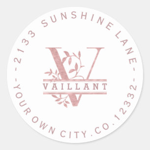 Rose Gold Split Custom Monogram T U W Y X Z White Classic Round Sticker