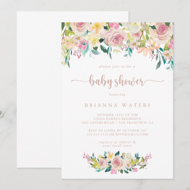 Rose Gold Spring Floral Baby Shower   Invitation (Front/Back)