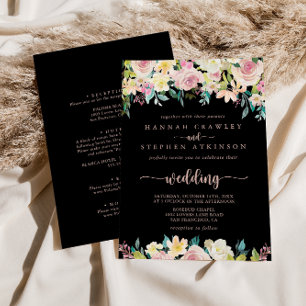 Rose Gold Spring Floral Front & Back Wedding   Invitation