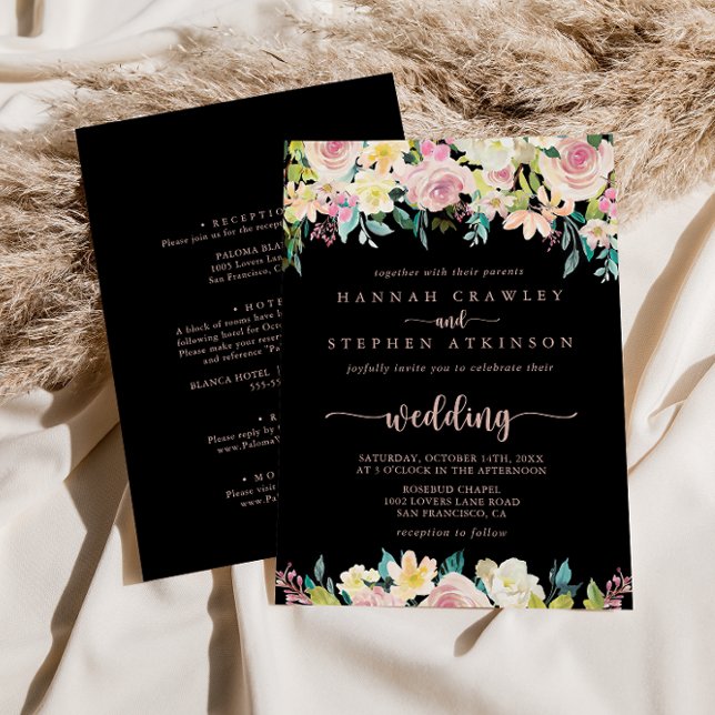 Rose Gold Spring Floral Front & Back Wedding   Invitation (Creator Uploaded)