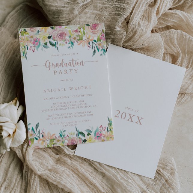 Rose Gold Spring Floral Graduation Party  Invitation (Creator Uploaded)