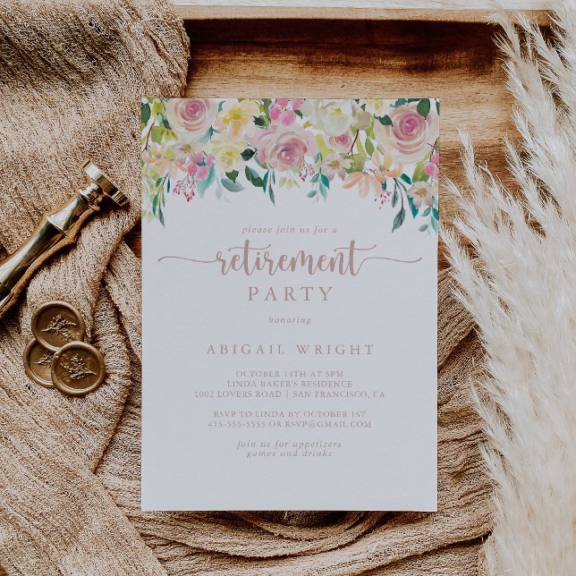 Rose Gold Spring Floral Retirement Party  Invitation (Creator Uploaded)