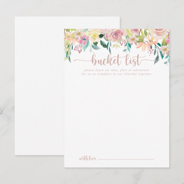 Rose Gold Spring Floral Wedding Bucket List Cards (Front/Back)