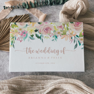 Rose Gold Spring Floral Wedding Guest Book