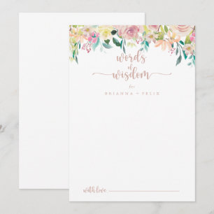 Rose Gold Spring Floral Wedding Words of Wisdom   Advice Card
