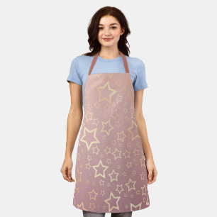 Rose Gold Sstars Pattern Pink Metallic Holographic Apron