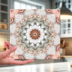 Rose Gold Star Feather Geometric Pattern Tile