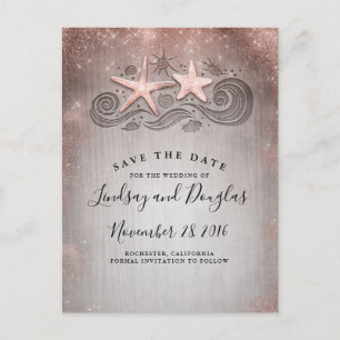 Rose Gold Starfish Beach Tropical Save the Date Announcement Postcard