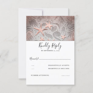Rose Gold Starfish Beach Wedding RSVP Card
