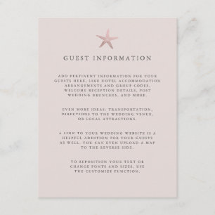 Rose Gold Starfish coastal wedding guest Details Enclosure Card