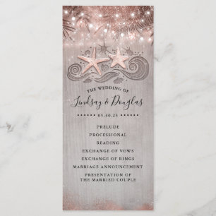 Rose Gold Starfish Couple Beach Wedding Programs Programme