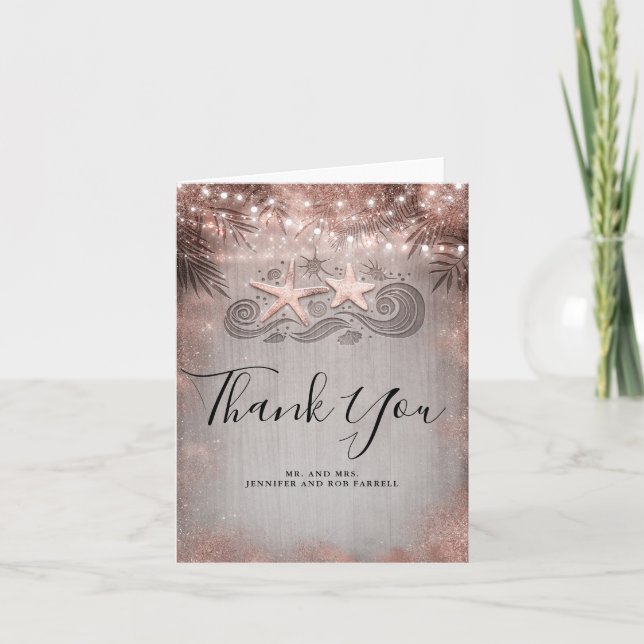 Rose Gold Starfish Couple Beach Wedding Thank You (Front)