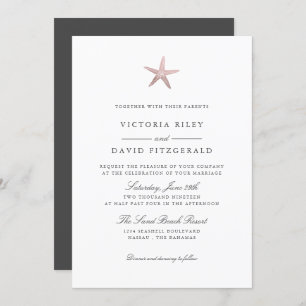 Rose Gold Starfish Elegant Ocean Beach wedding Invitation