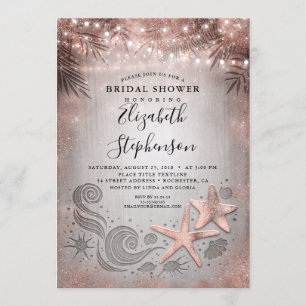 Rose Gold Starfish Tropical Beach Bridal Shower Invitation